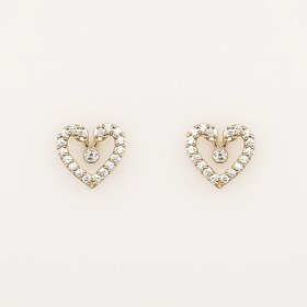 31390 14K YELLOW GOLD CUBIC ZIRCONIA HEART SMALL BEZEL SET STONE CENTER SCREWBACK BABY EARRINGS STUDS