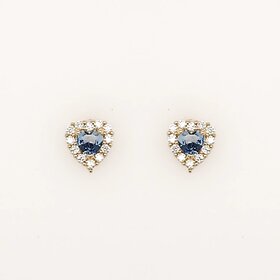 31383 14K YELLOW GOLD BABY BUE HEART CUBIC ZIRCONIA SCREWBACKS BABY EARRINGS STUDS