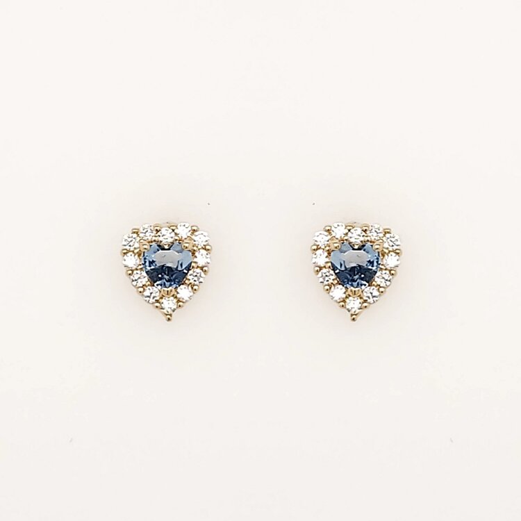 31383 14K YELLOW GOLD BABY BUE HEART CUBIC ZIRCONIA SCREWBACKS BABY EARRINGS STUDS