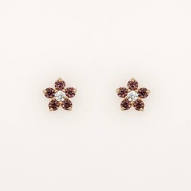 31375 14K YELLOW GOLD PURPLE FLOWER PETALS CUBIC ZIRCONIA SCREWBACKS BABY EARRINGS STUDS