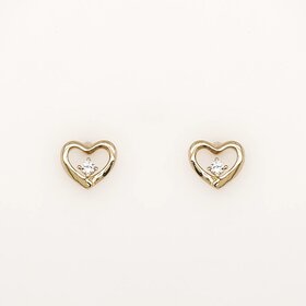 31388 14K YELLOW GOLD HIGH POLISH OPEN HEART CUBIC ZIRCONIA SCREWBACKS BABY EARRINGS STUDS