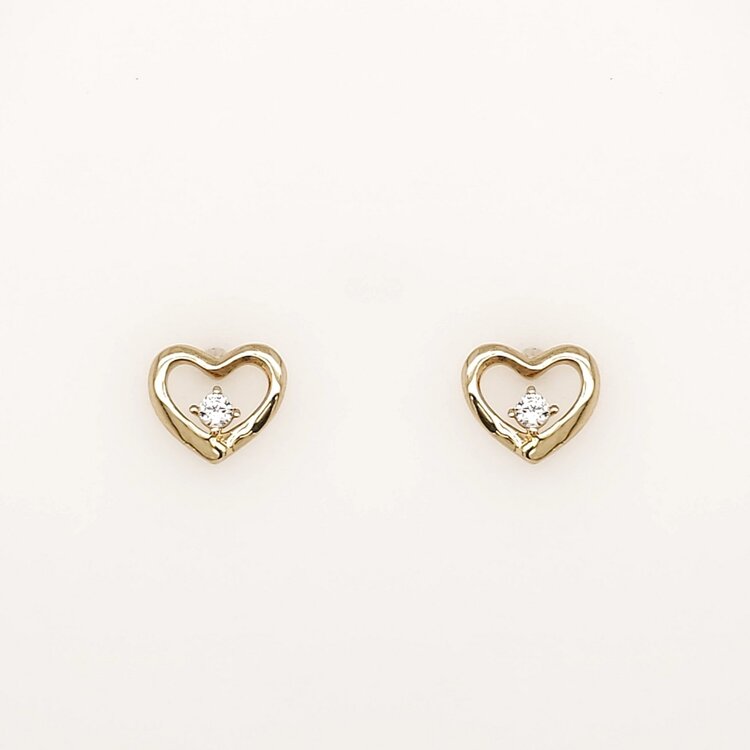 31388 14K YELLOW GOLD HIGH POLISH OPEN HEART CUBIC ZIRCONIA SCREWBACKS BABY EARRINGS STUDS
