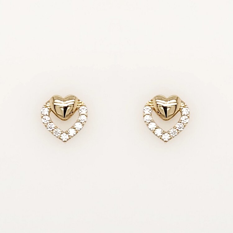 32938 14K YELLOW GOLD PETITE HIGH POLISH  HEART ON TOP CUBIC ZIRCONIA OPEN  HEART SCREWBACKS