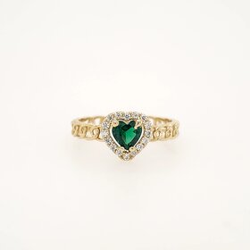 40397 14K YELLOW GOLD GREEN SYNTHETIC HEART SHAPE SYNTHETIC  EMERALD OVAL LINK STYLE BAND LADIES RING