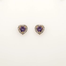 31093 14K YELLOW GOLD 6.5MM PURPLE CUBIC ZIRCONIA HALO SCREWBACKS BABY EARRINGS