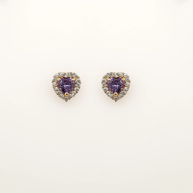 31093 14K YELLOW GOLD 6.5MM PURPLE CUBIC ZIRCONIA HALO SCREWBACKS BABY EARRINGS