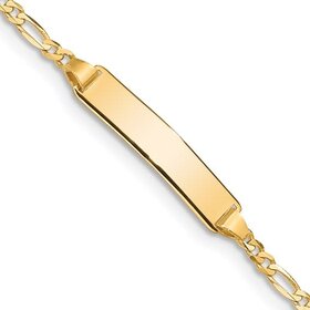 20462 14K YELLOW GOLD 6" FIGARO LINK NAME ID 4MM BAR BABY BRACELET