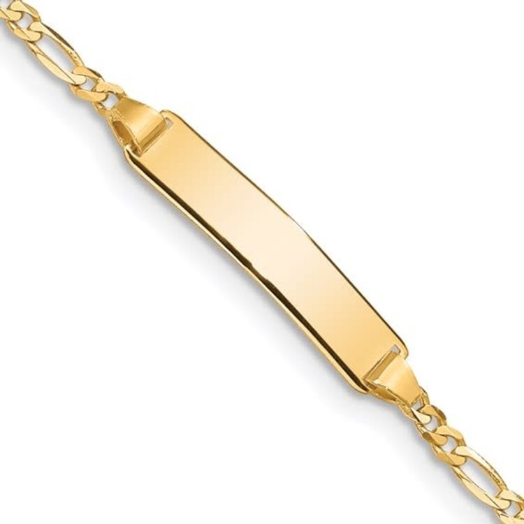 20462 14K YELLOW GOLD 6" FIGARO LINK NAME ID 4MM BAR BABY BRACELET