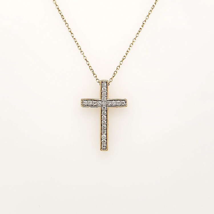 75072 14K YELLOW GOLD .18CTW DIAMOND BOX STYLE CROSS PENDANT NEKCLACE
