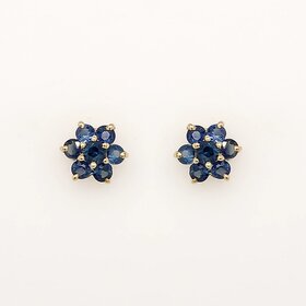 31406 14K YELLOW GOLD SAPPHIRE FLOWER STUDS EARRINGS