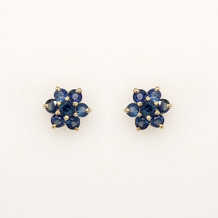 31406 14K YELLOW GOLD SAPPHIRE FLOWER STUDS EARRINGS