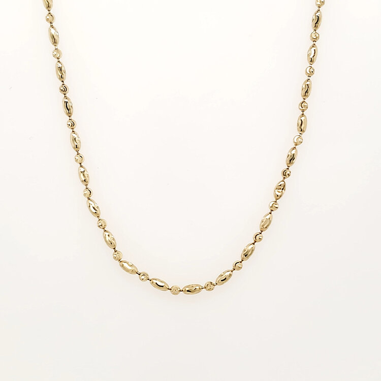 50409 14K YELLOW GOLD 18" OVAL  BAR AND BEAD DIAMOND CUT CHAIN