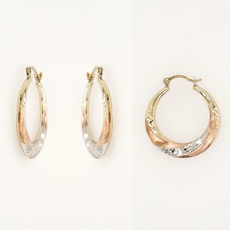 31408 10K TRI COLOR 0.89" 2.30MM DIAMOND CUT HOOPS