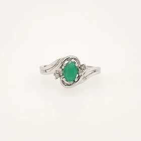 40411 10K WHITE GOLD OVAL EMERALD DIAMOND LADIES RING
