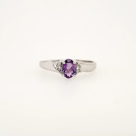 40420 10K WHITE GOLD OVAL AMETHYST WITH DIAMOND ACCENTS LADIES RING