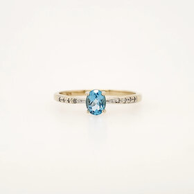 40423 10K YELLOW GOLD OVAL BLUE TOPAZ DIAMOND LADIES RING