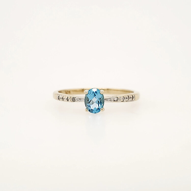 40423 10K YELLOW GOLD OVAL BLUE TOPAZ DIAMOND LADIES RING