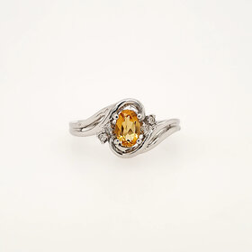 40412 10K WHITE GOLD OVAL CITRINE WITH DIAMOND ACCENTS LADIES RING