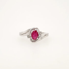 40410 10K WHITE GOLD OVAL RUBY DIAMOND LADIES RING
