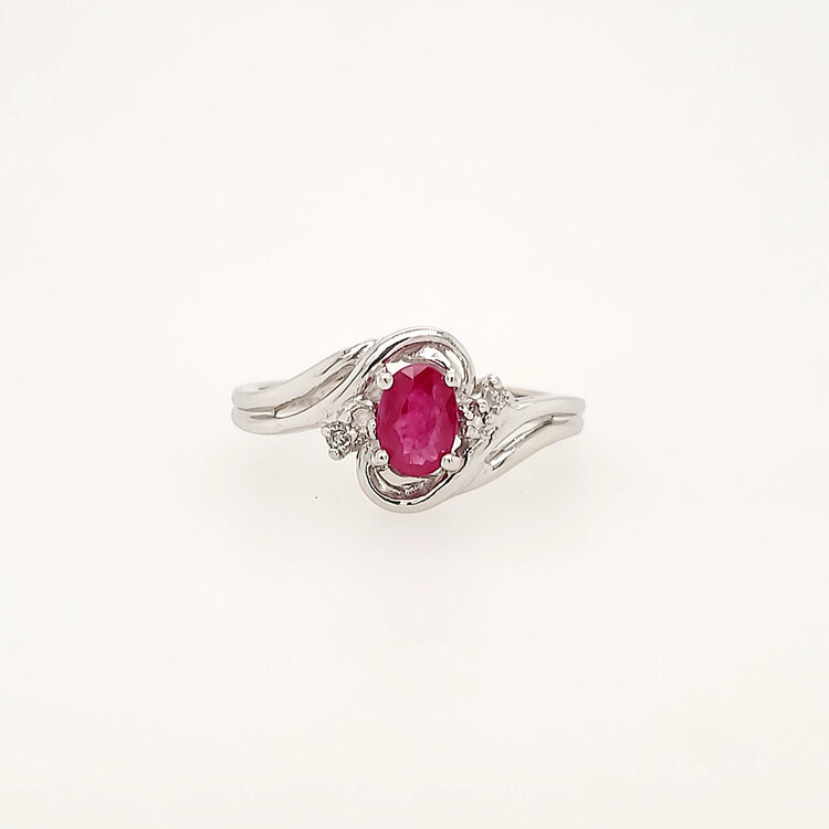 40410 10K WHITE GOLD OVAL RUBY DIAMOND LADIES RING