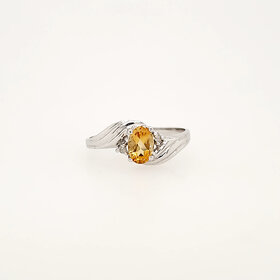 40409 10K WHITE GOLD OVAL CITRINE DIAMOND LADIES RING
