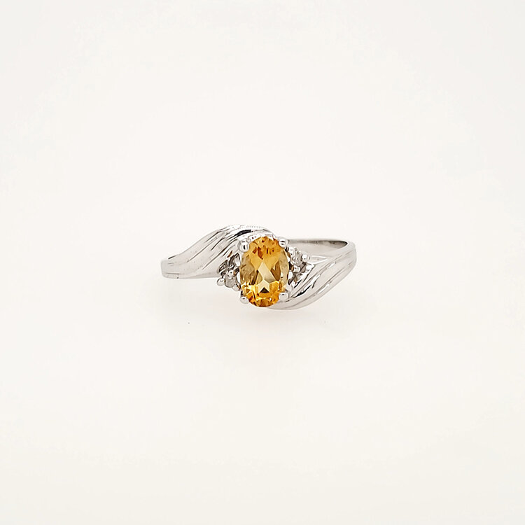 40409 10K WHITE GOLD OVAL CITRINE DIAMOND LADIES RING
