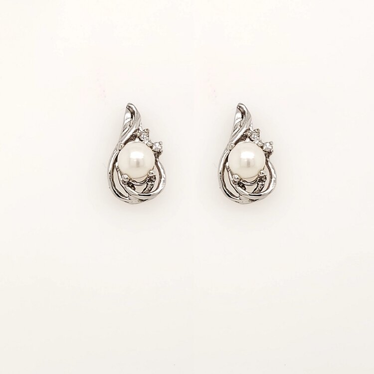 31418 10K WHITE GOLD PEAR DIAMOND SWIRL STUD EARRINGS
