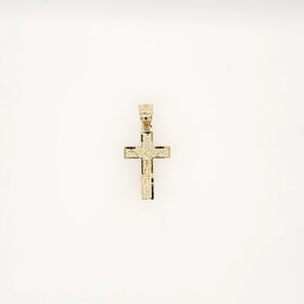 77326 14K YELLOW GOLD 1" DIAMOND CUT EDGES TEXTURED CRUCIFIX