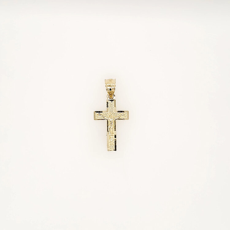 77326 14K YELLOW GOLD 1" DIAMOND CUT EDGES TEXTURED CRUCIFIX