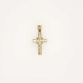 77325 14K YELLOW GOLD DIAMOND CUT TEXTURED STAR CENTER CROSS