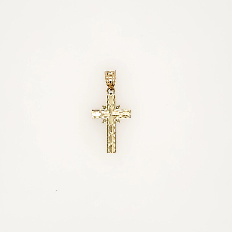 77325 14K YELLOW GOLD DIAMOND CUT TEXTURED STAR CENTER CROSS