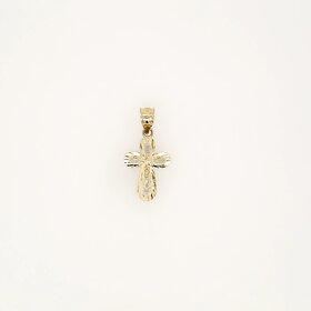 77327 14K YELLOW GOLD 1" DIAMOND CUT EDGES TEXTURED BUBBLE STYLE FLAT SMALL CRUCIFIX