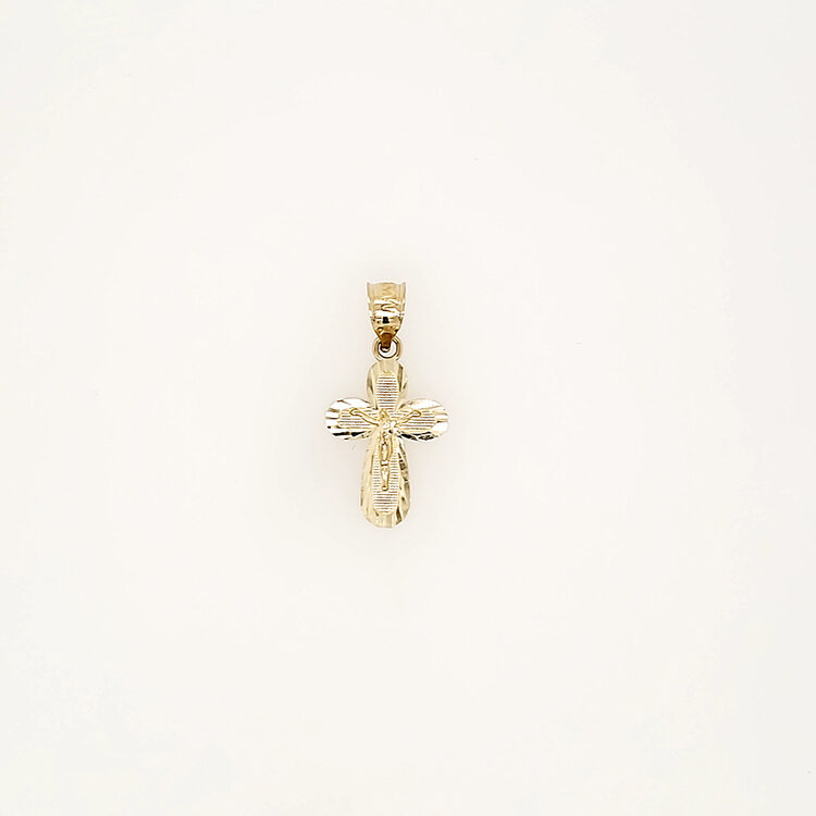 77327 14K YELLOW GOLD 1" DIAMOND CUT EDGES TEXTURED BUBBLE STYLE FLAT SMALL CRUCIFIX
