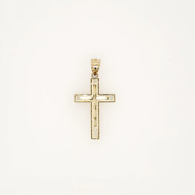 77324 14K YELLOW GOLD 1.30" DIAMOND CUT CENTER TEXTURED FLAT CROSS