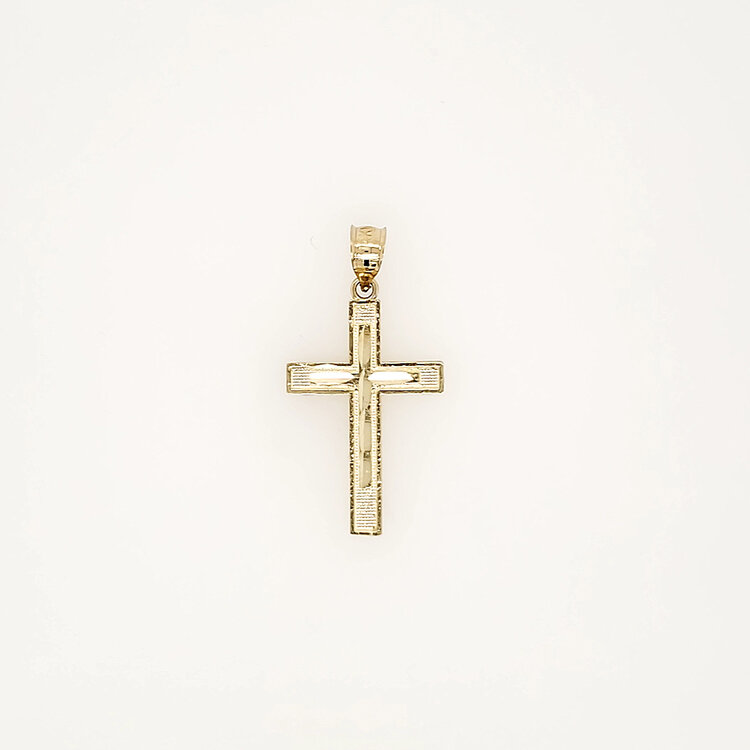 77324 14K YELLOW GOLD 1.30" DIAMOND CUT CENTER TEXTURED FLAT CROSS