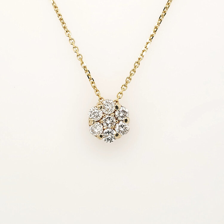 71196 14K YELLOW GOLD .50CT DIAMOND CLUSTER SLIDE PENDANT NECKLACE