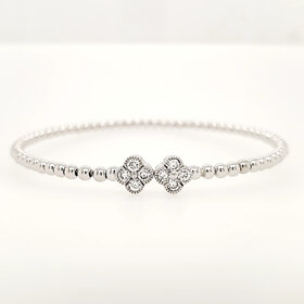 80481 STERLING SILVER .53CTW LAB GROWN DIAMOND CLOVER BEADED FLEXIBLE BANGLE BRACELET