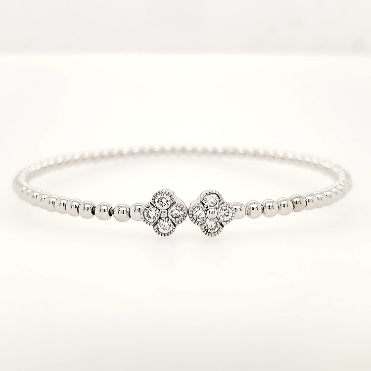 80481 STERLING SILVER .53CTW LAB GROWN DIAMOND CLOVER BEADED FLEXIBLE BANGLE BRACELET
