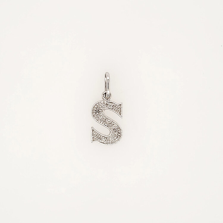 78139 14K WHITE GOLD DIAMOND SCRIPT LETTER "S" CHARM