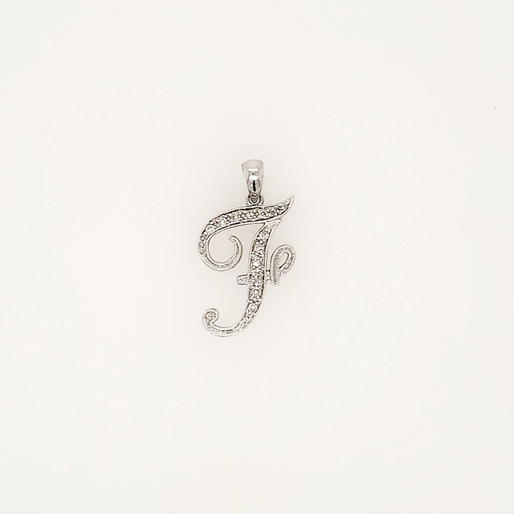 78138 14K WHITE GOLD DIAMOND SCRIPT LETTER "F"  CHARM