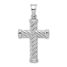 80484 STERLING SILVER RHODIUM PLATED HOLLOW STRIPED CROSS