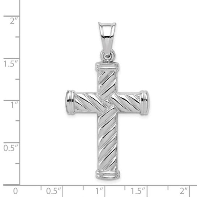 80484 STERLING SILVER RHODIUM PLATED HOLLOW STRIPED CROSS