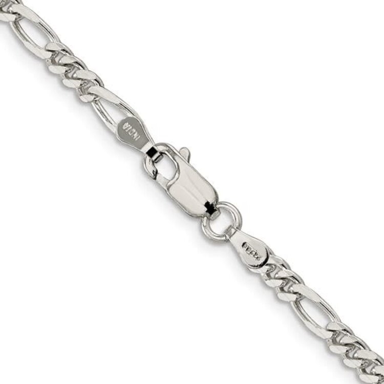 80503 STERLING SILVER 20" RHODIUM PLATED 3.5MM FIGARO CHAIN