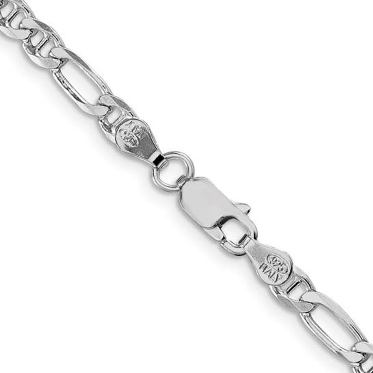 80505 STERLING SILVER 22" RHODIUM PLATED 3.75MM FIGARO ANCHOR CHAIN