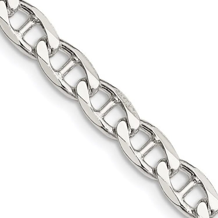 80508 STERLING SILVER 24" RHODIUM PLATED 5.7MM DIAMOND CUT FLAT ANCHOR CURB CHAIN
