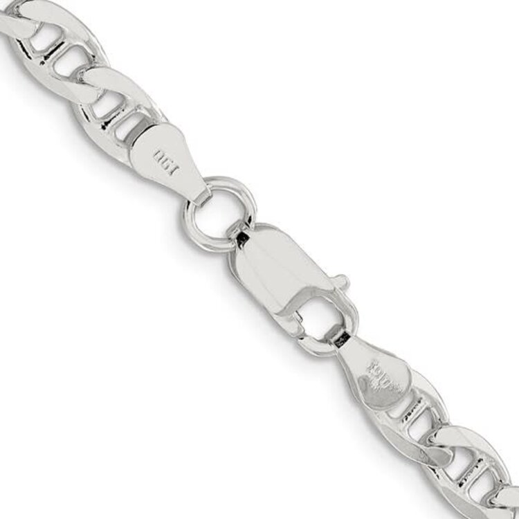 80508 STERLING SILVER 24" RHODIUM PLATED 5.7MM DIAMOND CUT FLAT ANCHOR CURB CHAIN