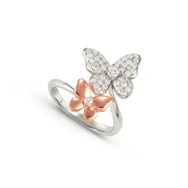 242002/041/004 NOMINATIO ITALY STERLING SILVER AND ROSE GOLD PLATED PAVE CUBIC ZIRCONIA DOUBLE BUTTERFLY  RING