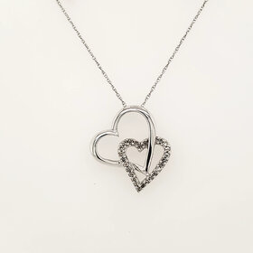 70723 10K WHITE GOLD DIAMOLND DOUBLE HEART PENDANT NECKLACE