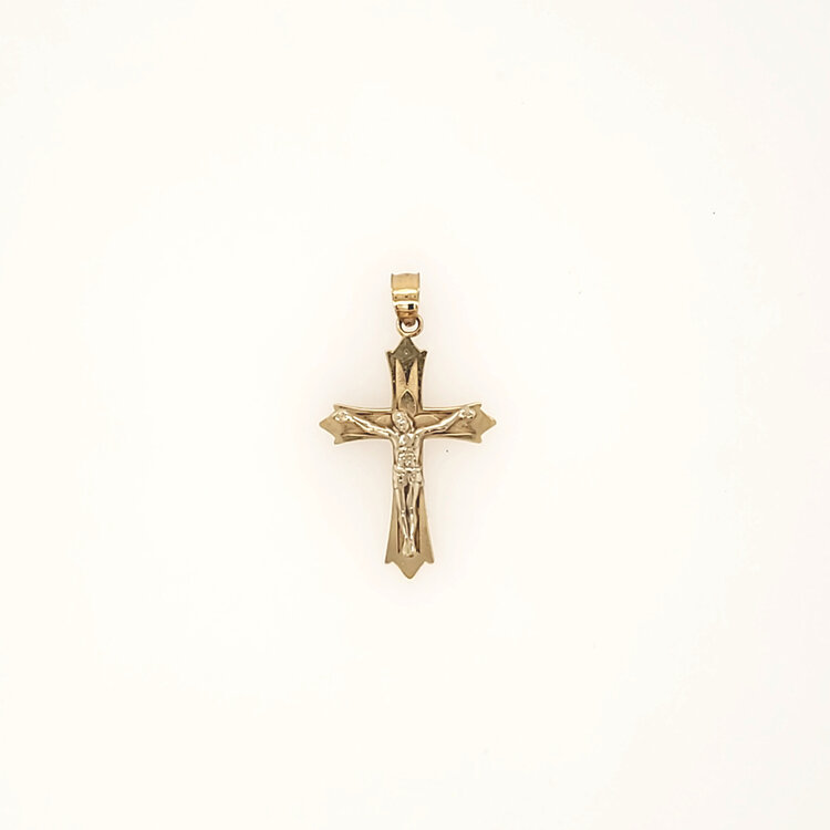 77328 14K YELLOW GOLD 1.20" HIGH POLISH POINTED EDGES CRUCIFIX
