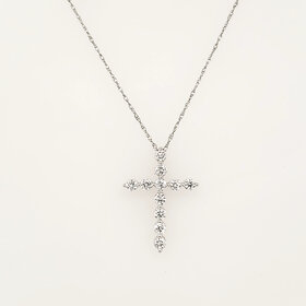 75074 14K WHITE GOLD .55CT LAB GROWN DIAMOND SHARED PRONG CROSS PENDANT NECKLACE